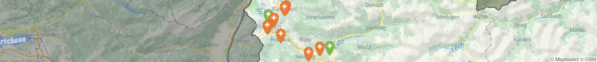 Kartenansicht für Apotheken-Notdienste in der Nähe von Satteins (Feldkirch, Vorarlberg)